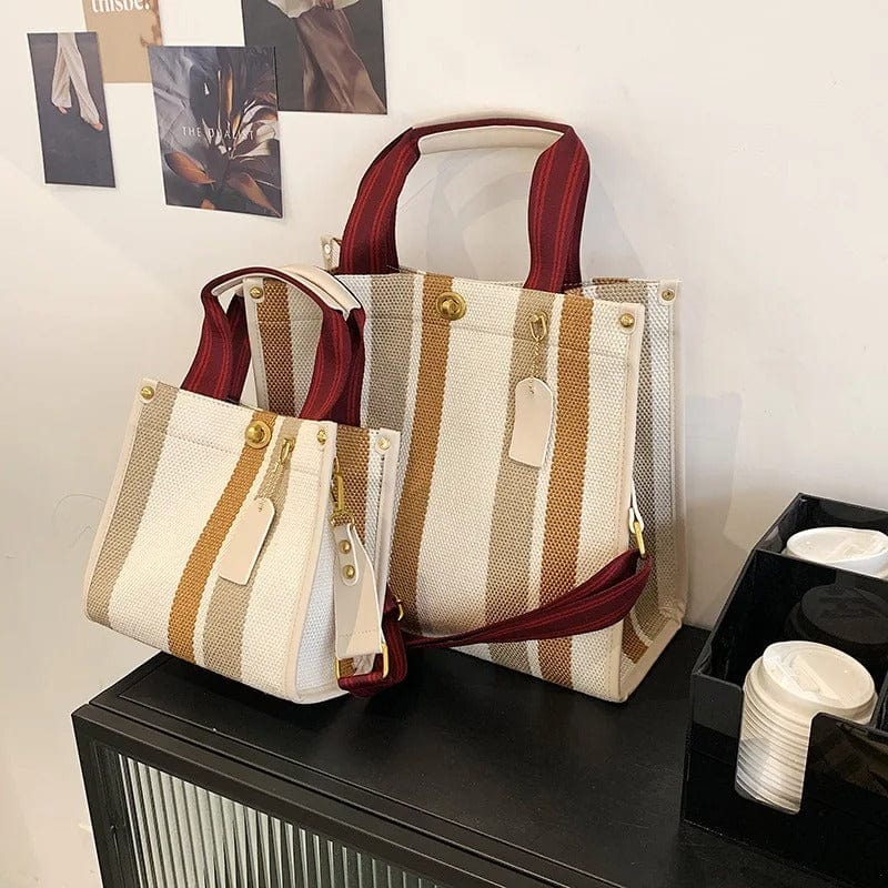 BXWJ Canvas Stripe Tote Bag – Vintage Shoulder & Crossbody Handbag, Large & Small Sizes,
