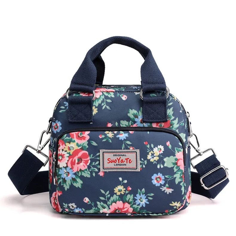 Flora Luxe Women's Floral Crossbody Bag - Durable Nylon, Multi-Pocket Shoulder