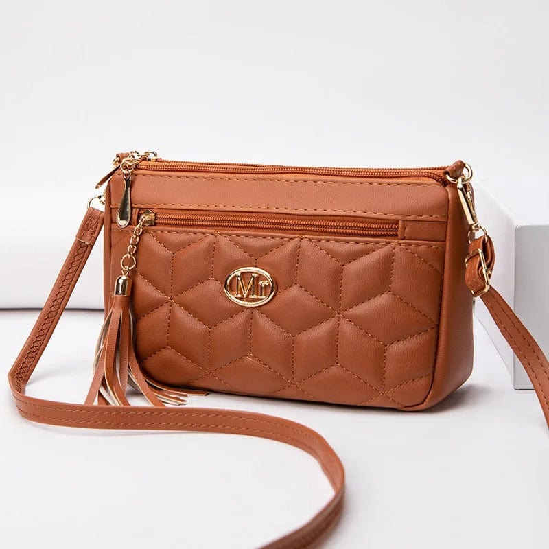 Double Zipper Crossbody Bag – PU Leather Diamond Lattice Shoulder Bag with