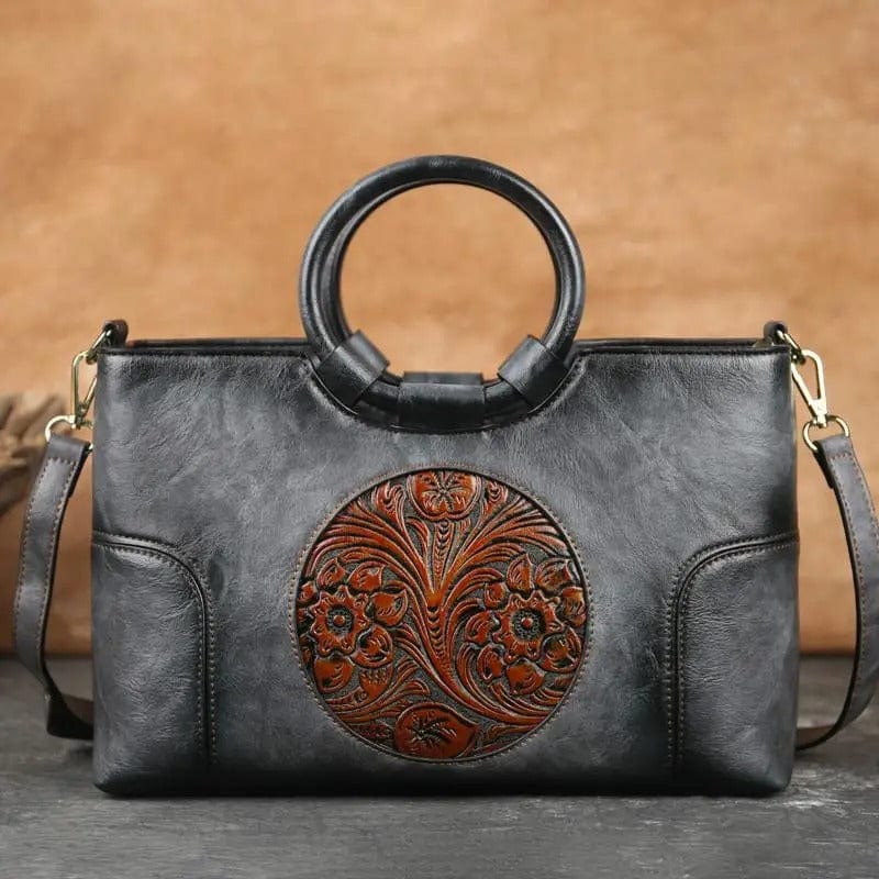 Vintage Luxe Leather Women's Handbag - Retro Embossed Shoulder & Messenge