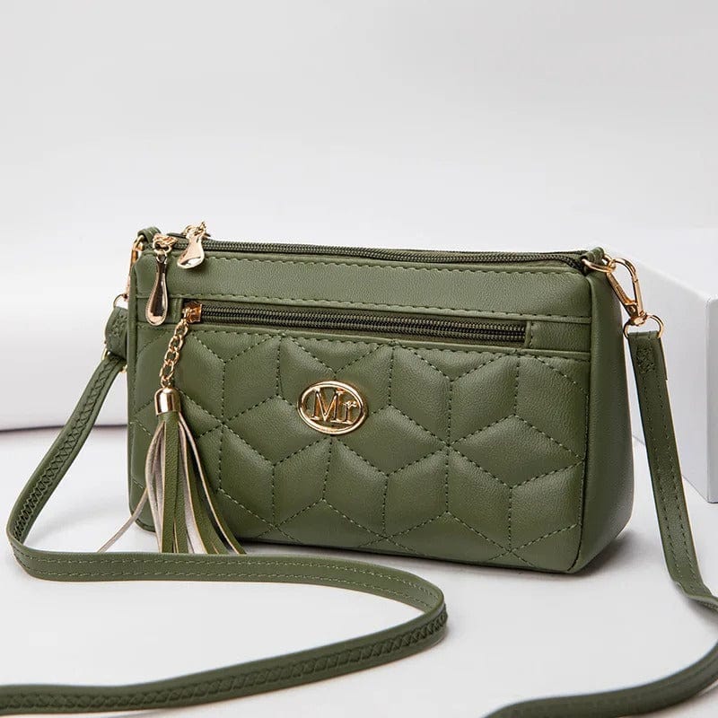 Double Zipper Crossbody Bag – PU Leather Diamond Lattice Shoulder Bag with