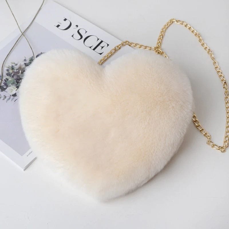 Cute Heart-Shaped Faux Fur Crossbody Bag – Plush Chain Shoulder Handbag for Women,