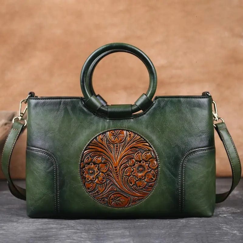Vintage Luxe Leather Women's Handbag - Retro Embossed Shoulder & Messenge