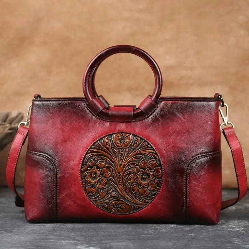 Vintage Luxe Leather Women's Handbag - Retro Embossed Shoulder & Messenge