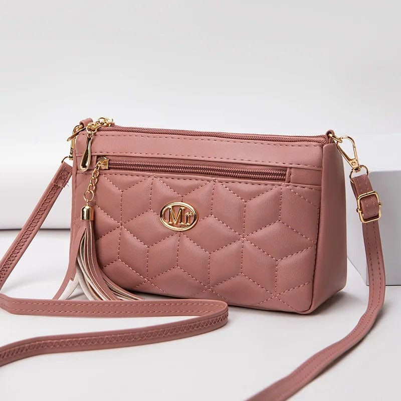 Double Zipper Crossbody Bag – PU Leather Diamond Lattice Shoulder Bag with