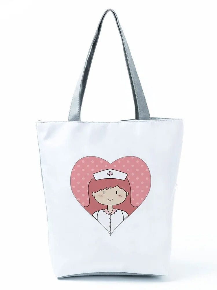 CartoonNurse Ladies Printed Handbag – Foldable High Capacity Eco Reusable Shoulder Bag for Travel & Shopping