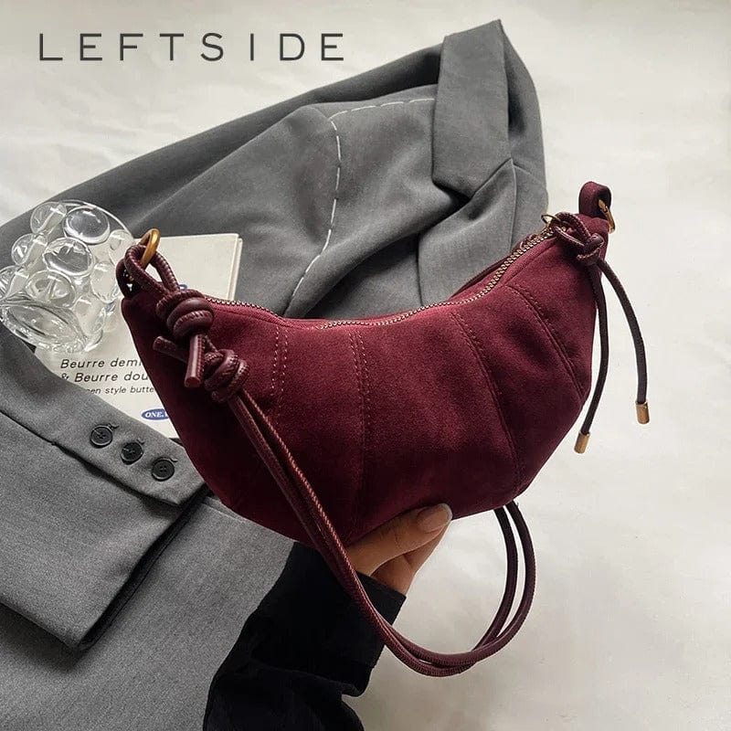LEFTSIDE 2024 Retro Solid Color Leather Shoulder Bag - Stylish Korean Fashion