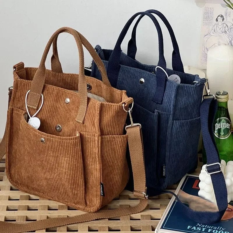 Large Corduroy Women's Shoulder Bag – Canvas Tote & Messenger Crossbody Bag for Students & Casual Wea