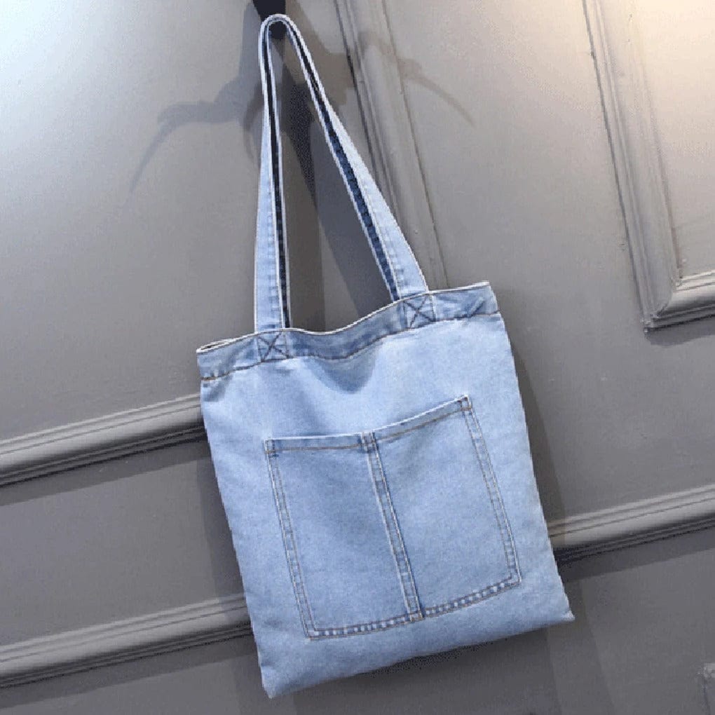 Denimica Large Capacity Denim Shoulder Bag – Fashionable Solid Color Canvas Handbag