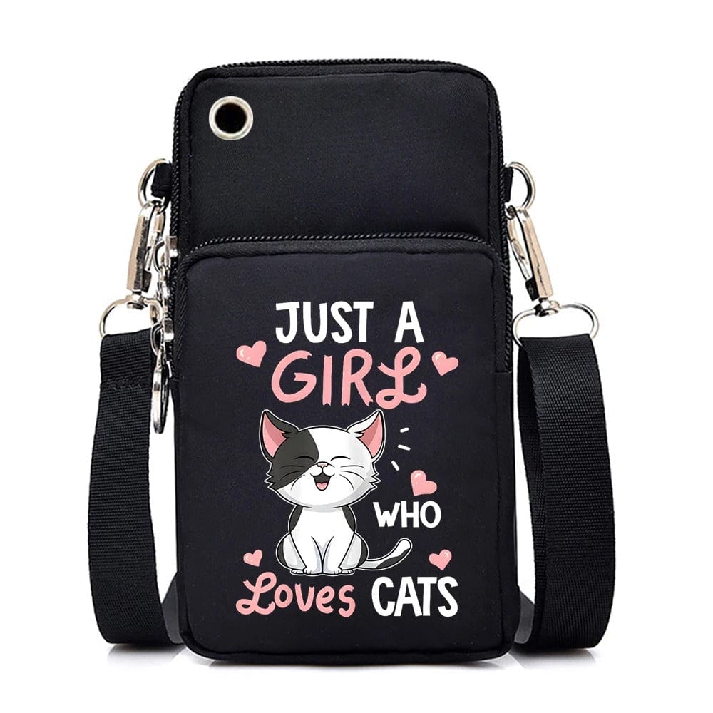 CatLover Mini Phone Bag – Just a Girl Who Loves Cats Print Crossbody Purse for Teens