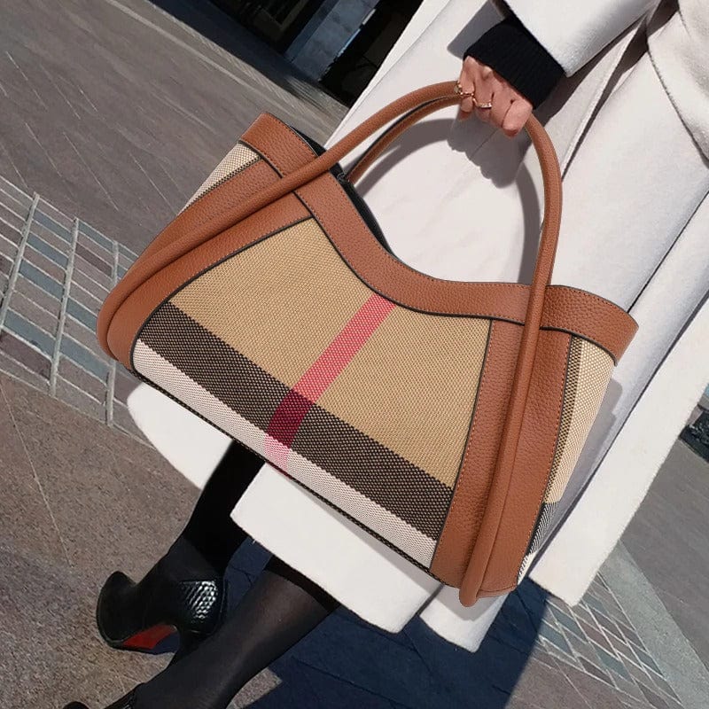Aidrani 2024 Retro Checkered Women's Handbag – Large Canvas & Cowhide Tote Bag
