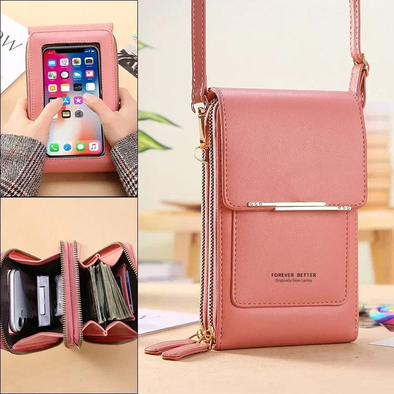 Touch Screen Cell Phone Purse - Soft Leather Crossbody Handbag for Women