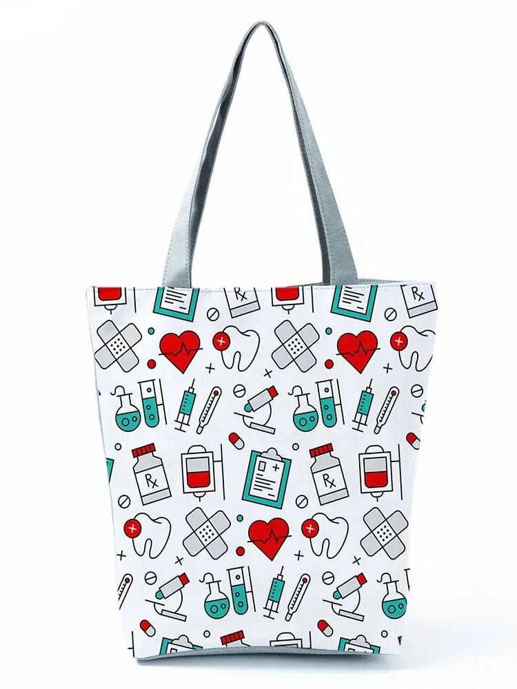 CartoonNurse Ladies Printed Handbag – Foldable High Capacity Eco Reusable Shoulder Bag for Travel & Shopping