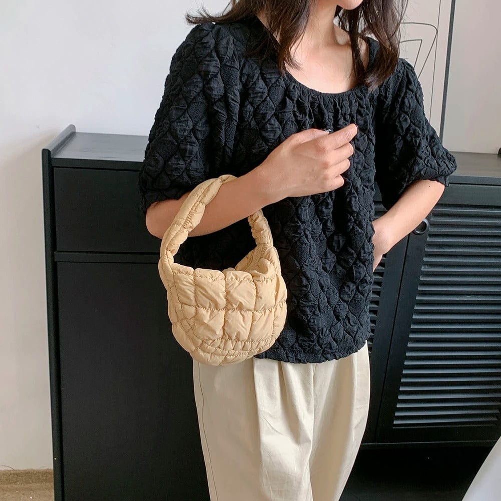 CloudQuilt Quilted Padded Crossbody Bag for Women – Pleated Ruched Tote & Bucket Shoulder Handbag