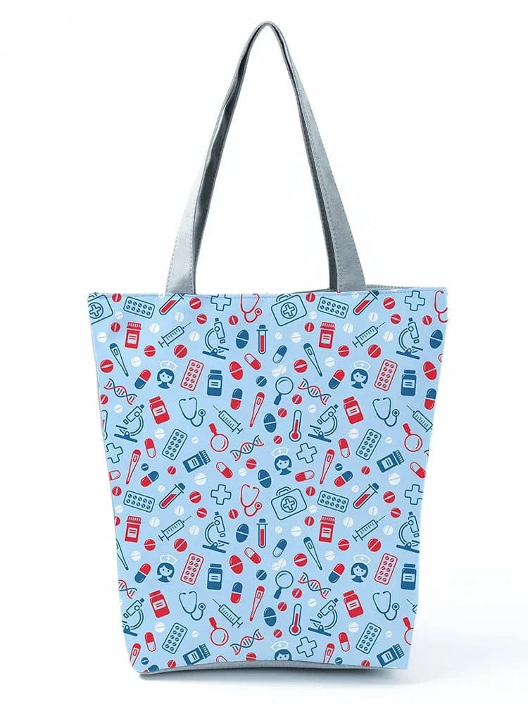 CartoonNurse Ladies Printed Handbag – Foldable High Capacity Eco Reusable Shoulder Bag for Travel & Shopping