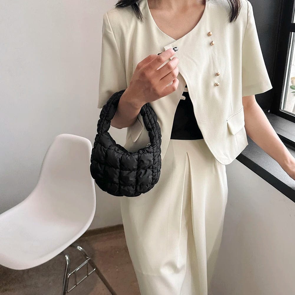CloudQuilt Quilted Padded Crossbody Bag for Women – Pleated Ruched Tote & Bucket Shoulder Handbag
