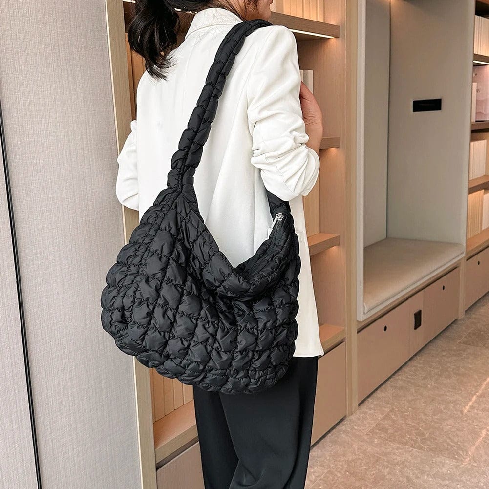 CloudQuilt Quilted Padded Crossbody Bag for Women – Pleated Ruched Tote & Bucket Shoulder Handbag
