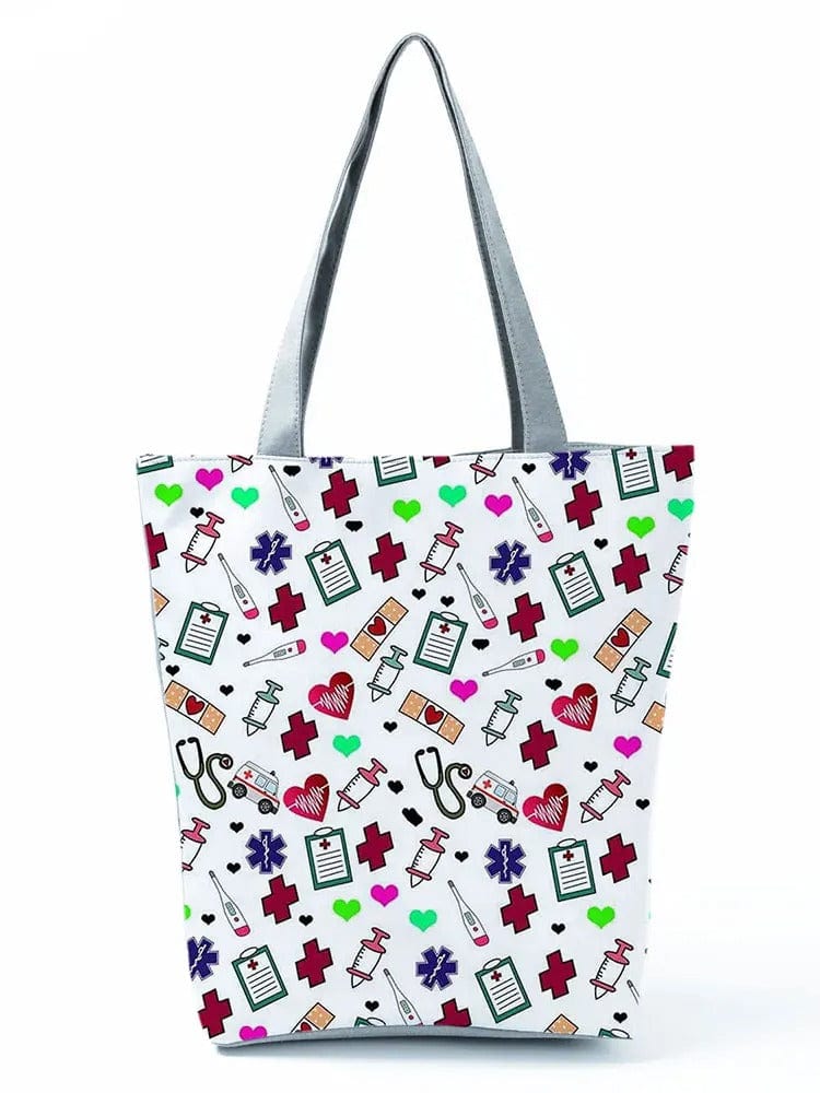 CartoonNurse Ladies Printed Handbag – Foldable High Capacity Eco Reusable Shoulder Bag for Travel & Shopping