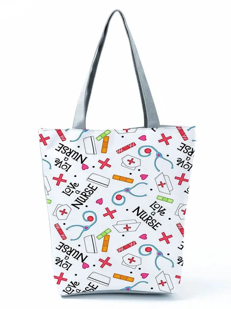 CartoonNurse Ladies Printed Handbag – Foldable High Capacity Eco Reusable Shoulder Bag for Travel & Shopping