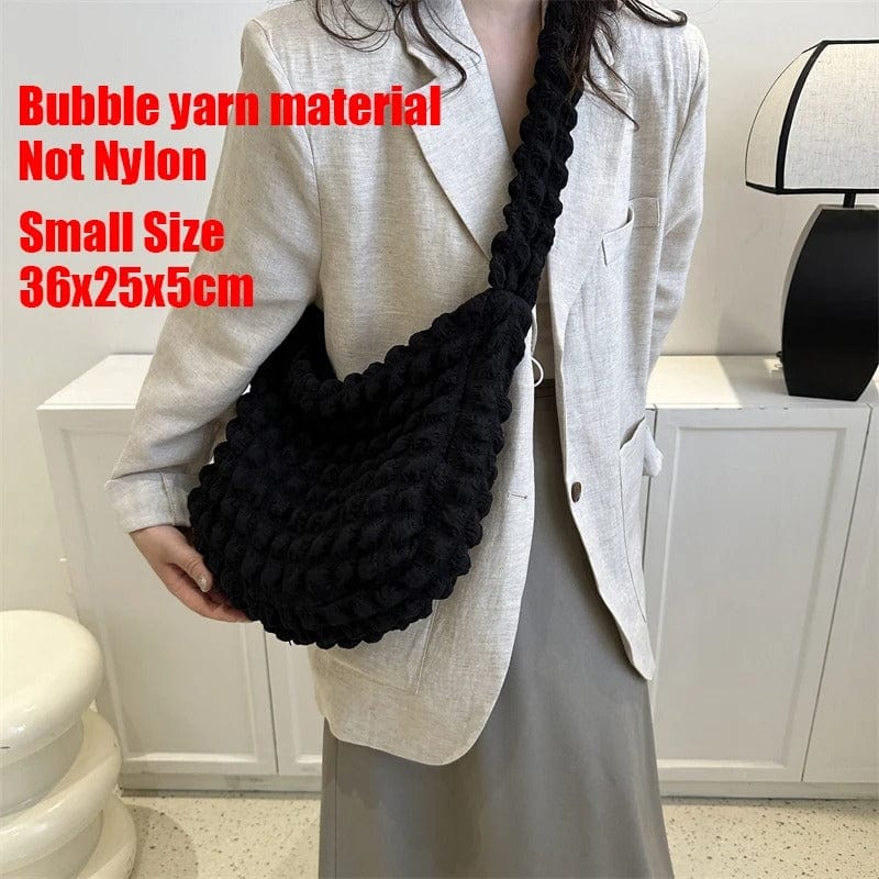 CloudQuilt Quilted Padded Crossbody Bag for Women – Pleated Ruched Tote & Bucket Shoulder Handbag