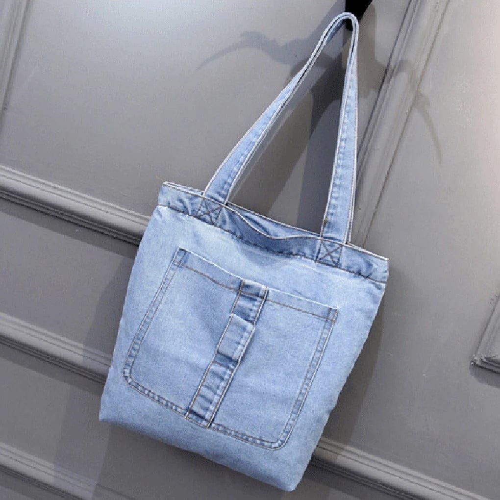 Denimica Large Capacity Denim Shoulder Bag – Fashionable Solid Color Canvas Handbag