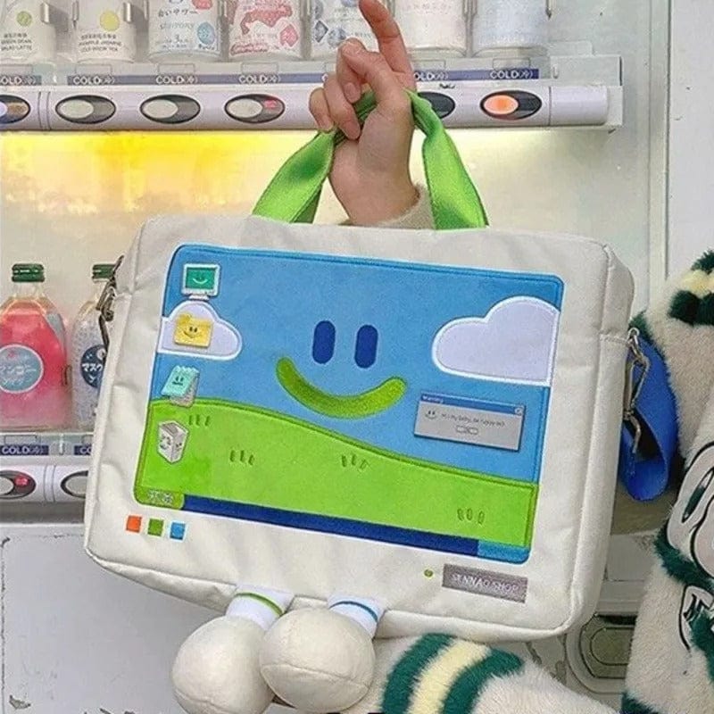 Funny Cartoon Smiling Face Shoulder Bag – Embroidered Large Capacity Laptop Bag