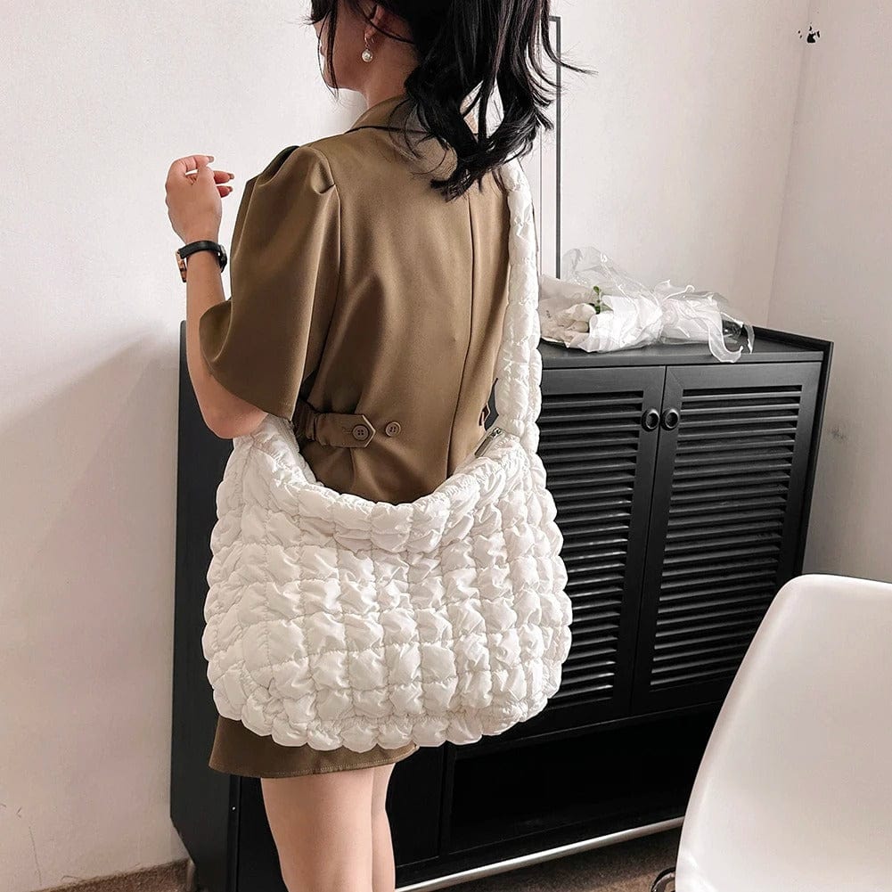 CloudQuilt Quilted Padded Crossbody Bag for Women – Pleated Ruched Tote & Bucket Shoulder Handbag