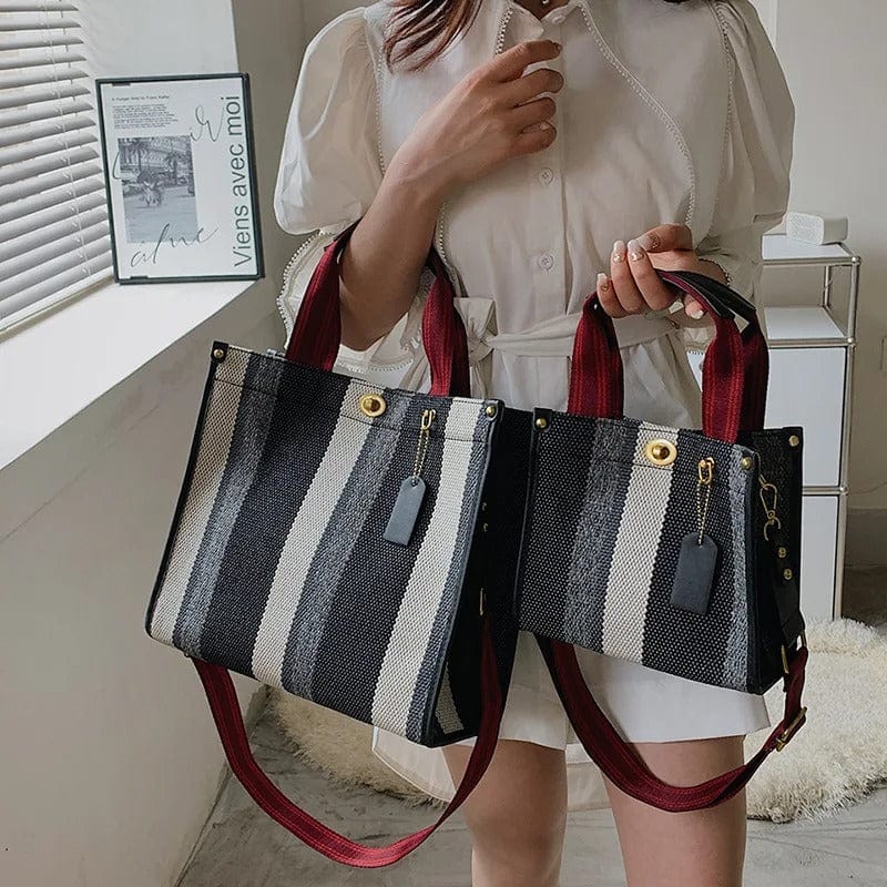 BXWJ Canvas Stripe Tote Bag – Vintage Shoulder & Crossbody Handbag, Large & Small Sizes,