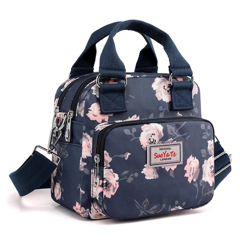 Flora Luxe Women's Floral Crossbody Bag - Durable Nylon, Multi-Pocket Shoulder