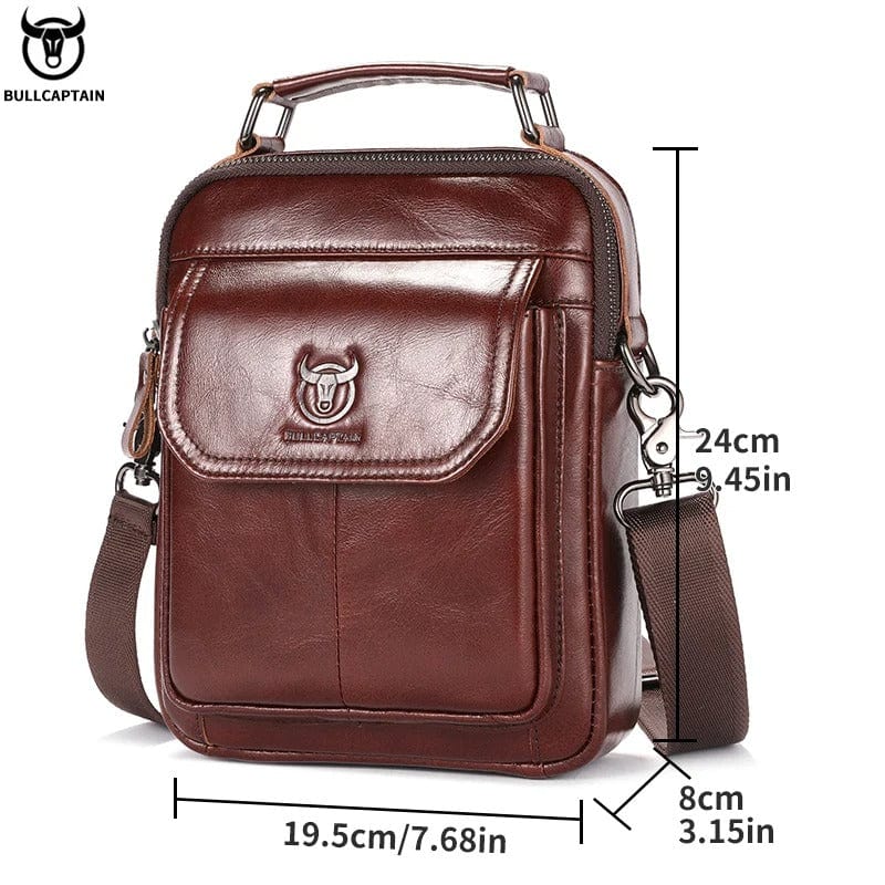 BULLCAPTAIN Men's Genuine Leather Shoulder Bag – Multifunctional Crossbody Handbag