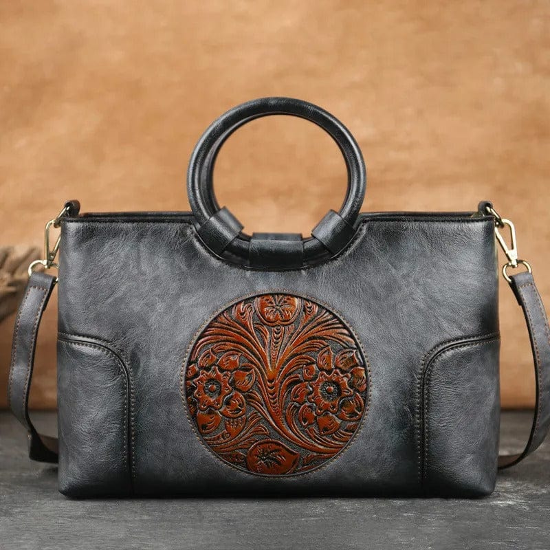 Vintage Luxe Leather Women's Handbag - Retro Embossed Shoulder & Messenge