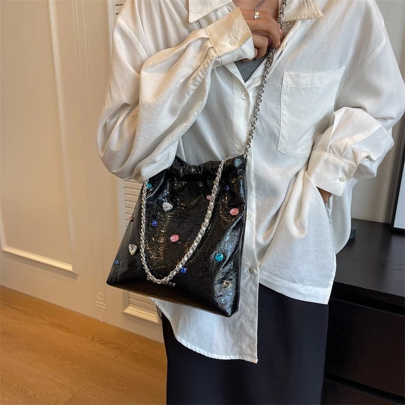 LEFTSIDE Diamonds Design Silver Leather Crossbody Bag for Women – 2023 Luxury