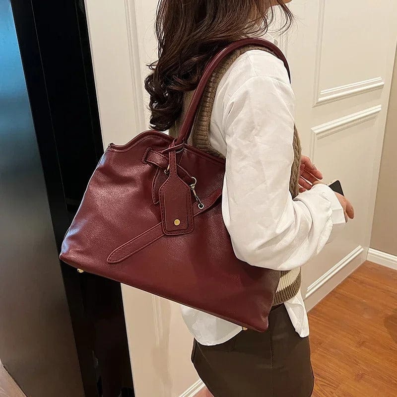 LEFTSIDE PU Leather Retro Tote Bag for Women – 2024 Winter Y2K Trend Shoulder