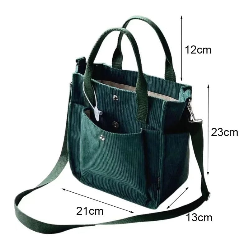 Large Corduroy Women's Shoulder Bag – Canvas Tote & Messenger Crossbody Bag for Students & Casual Wea