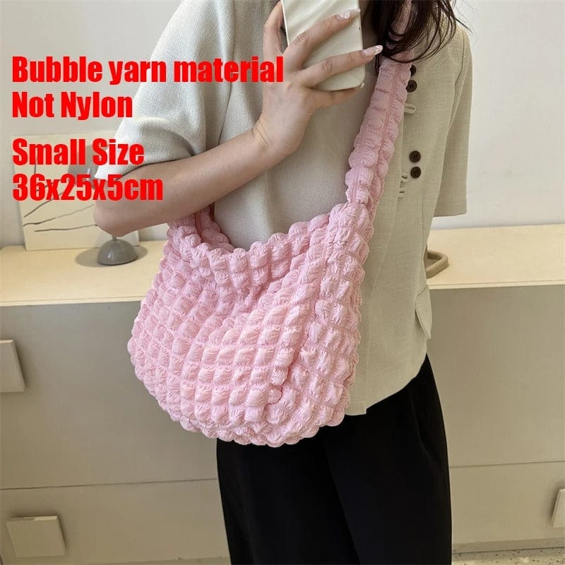 CloudQuilt Quilted Padded Crossbody Bag for Women – Pleated Ruched Tote & Bucket Shoulder Handbag