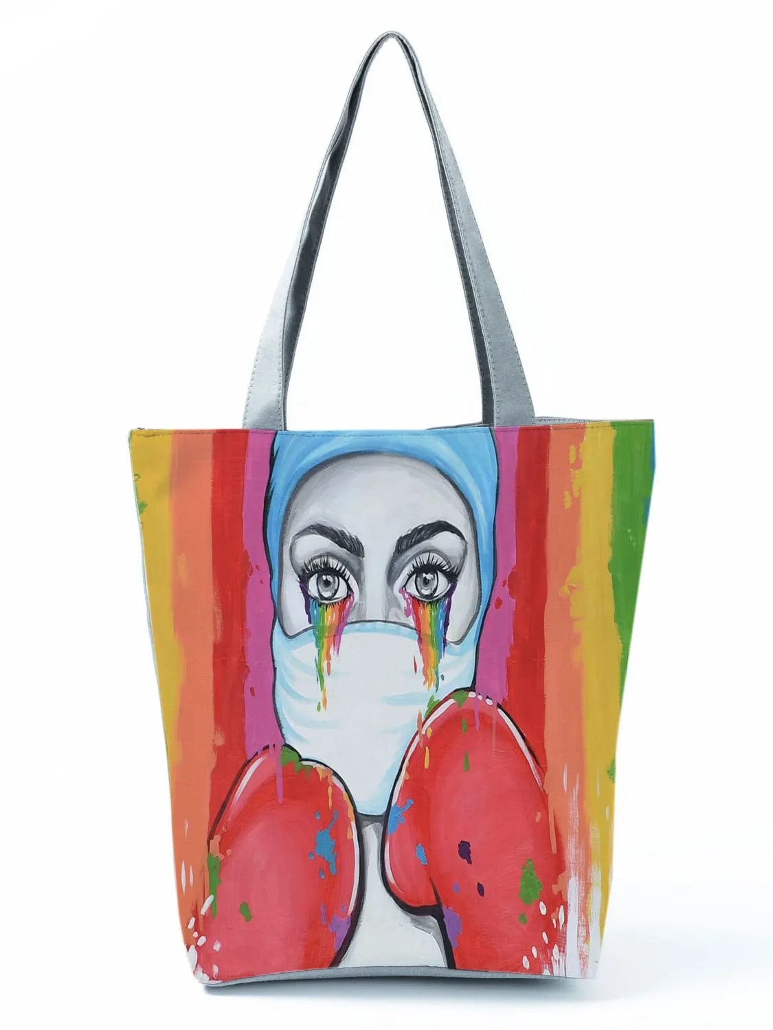 CartoonNurse Ladies Printed Handbag – Foldable High Capacity Eco Reusable Shoulder Bag for Travel & Shopping