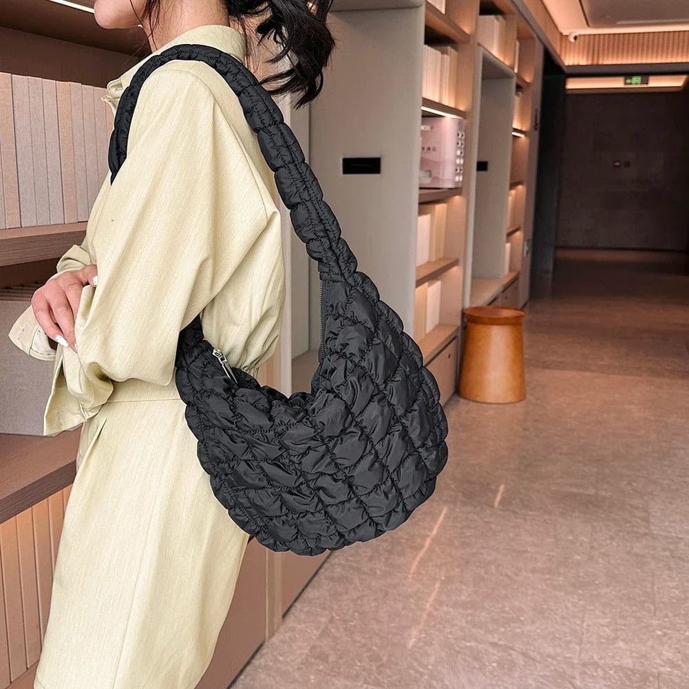 CloudQuilt Quilted Padded Crossbody Bag for Women – Pleated Ruched Tote & Bucket Shoulder Handbag