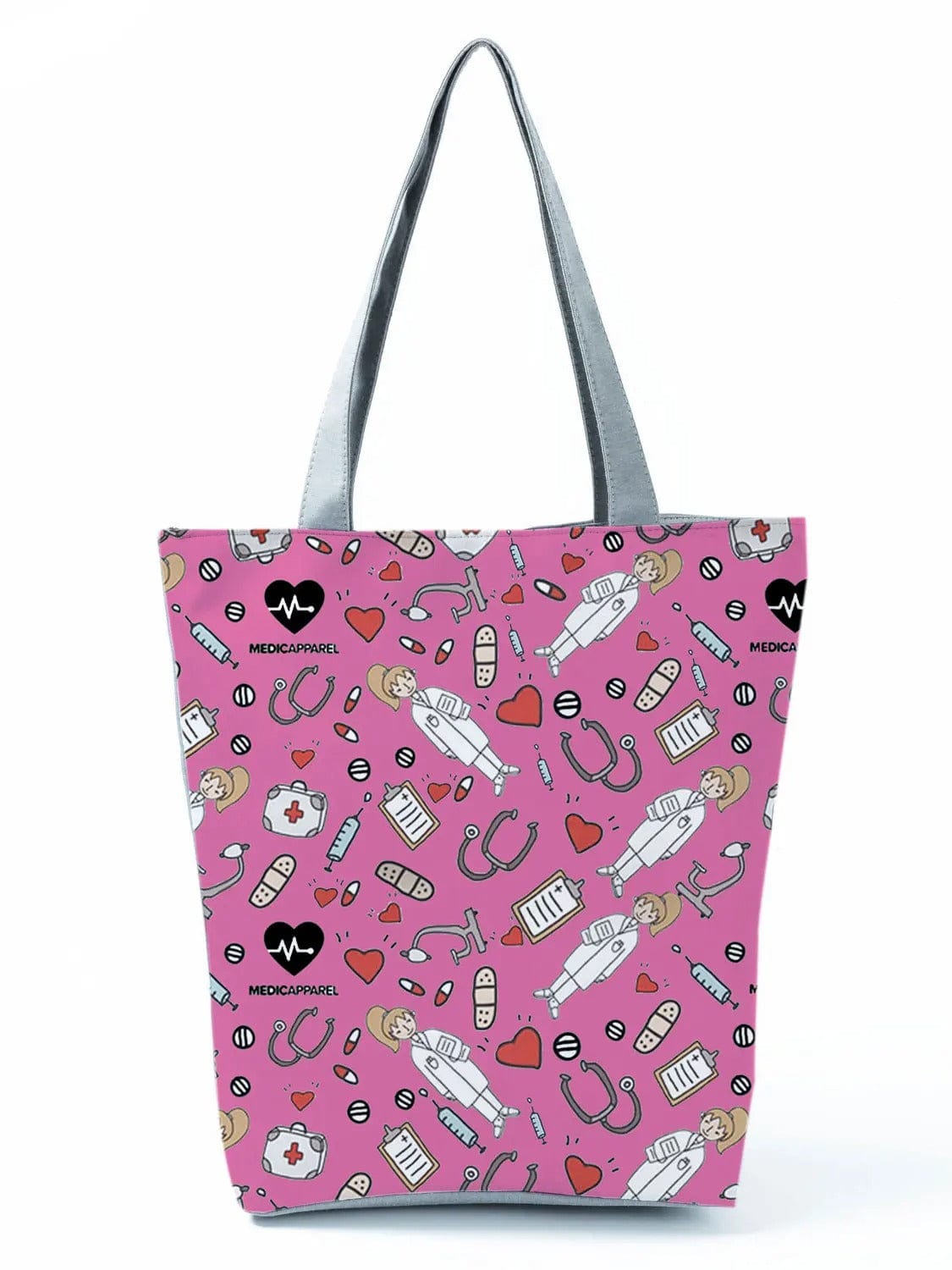 CartoonNurse Ladies Printed Handbag – Foldable High Capacity Eco Reusable Shoulder Bag for Travel & Shopping