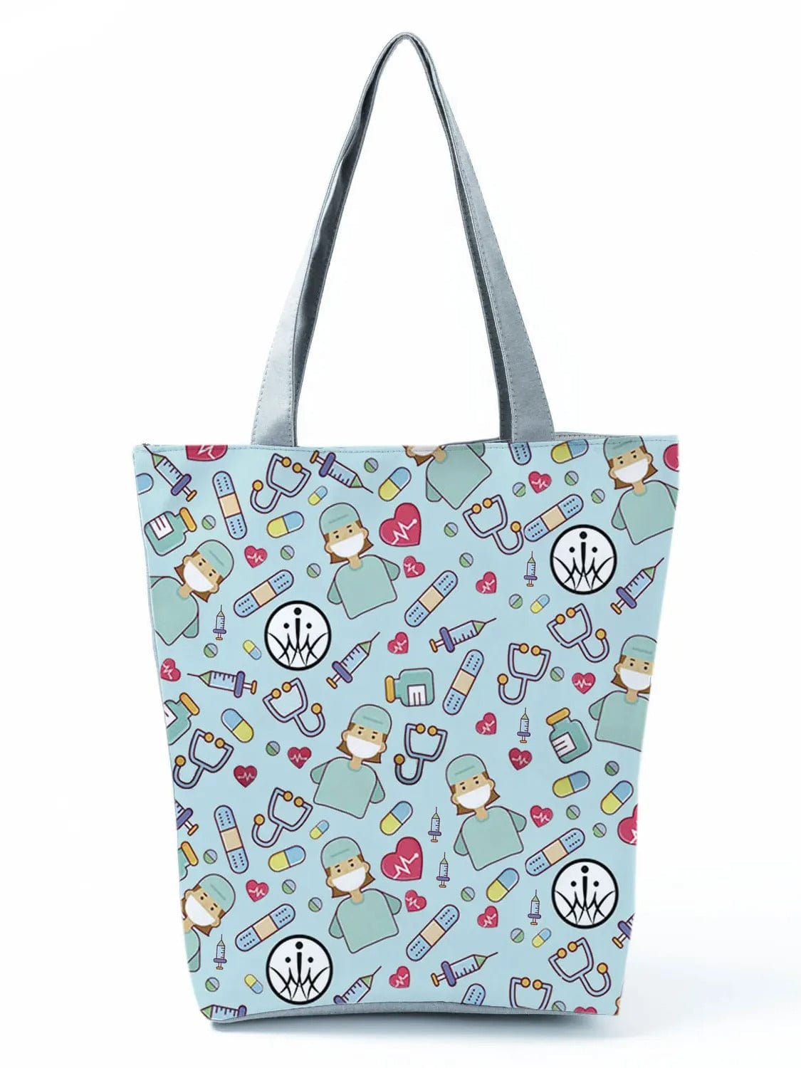 CartoonNurse Ladies Printed Handbag – Foldable High Capacity Eco Reusable Shoulder Bag for Travel & Shopping