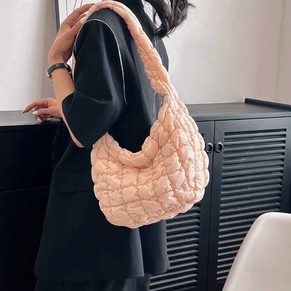 CloudQuilt Quilted Padded Crossbody Bag for Women – Pleated Ruched Tote & Bucket Shoulder Handbag