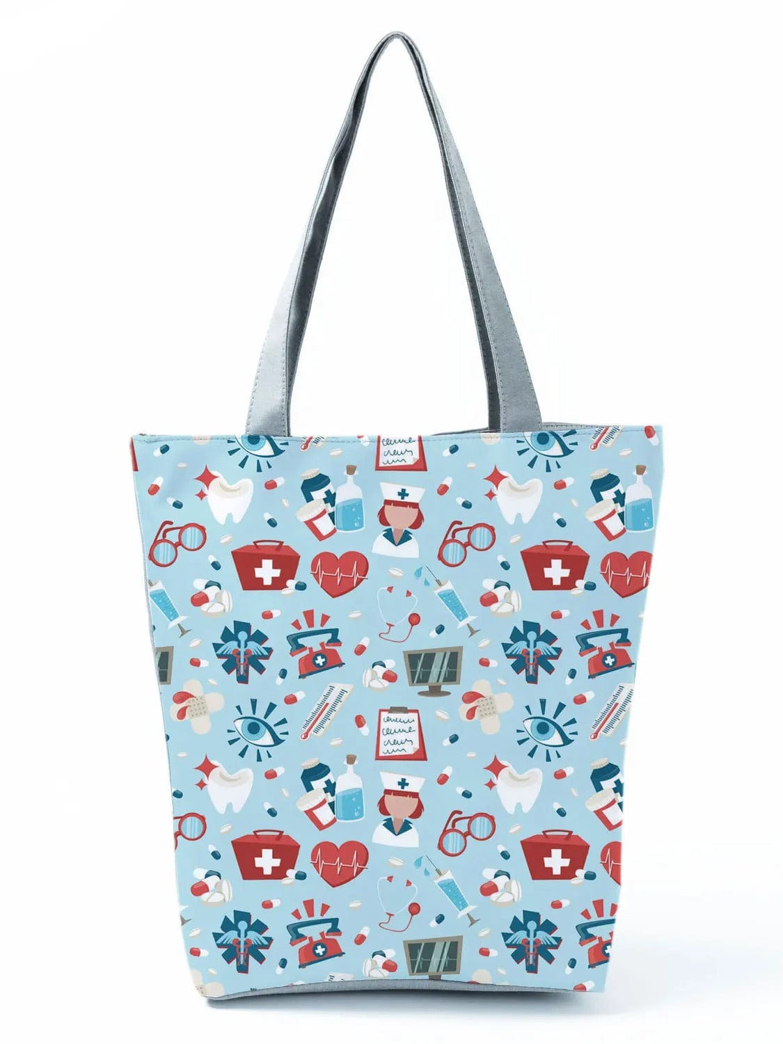 CartoonNurse Ladies Printed Handbag – Foldable High Capacity Eco Reusable Shoulder Bag for Travel & Shopping