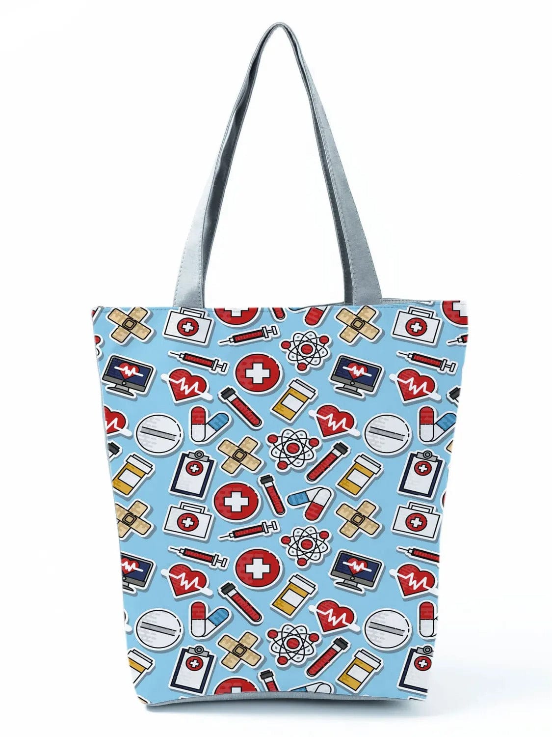 CartoonNurse Ladies Printed Handbag – Foldable High Capacity Eco Reusable Shoulder Bag for Travel & Shopping