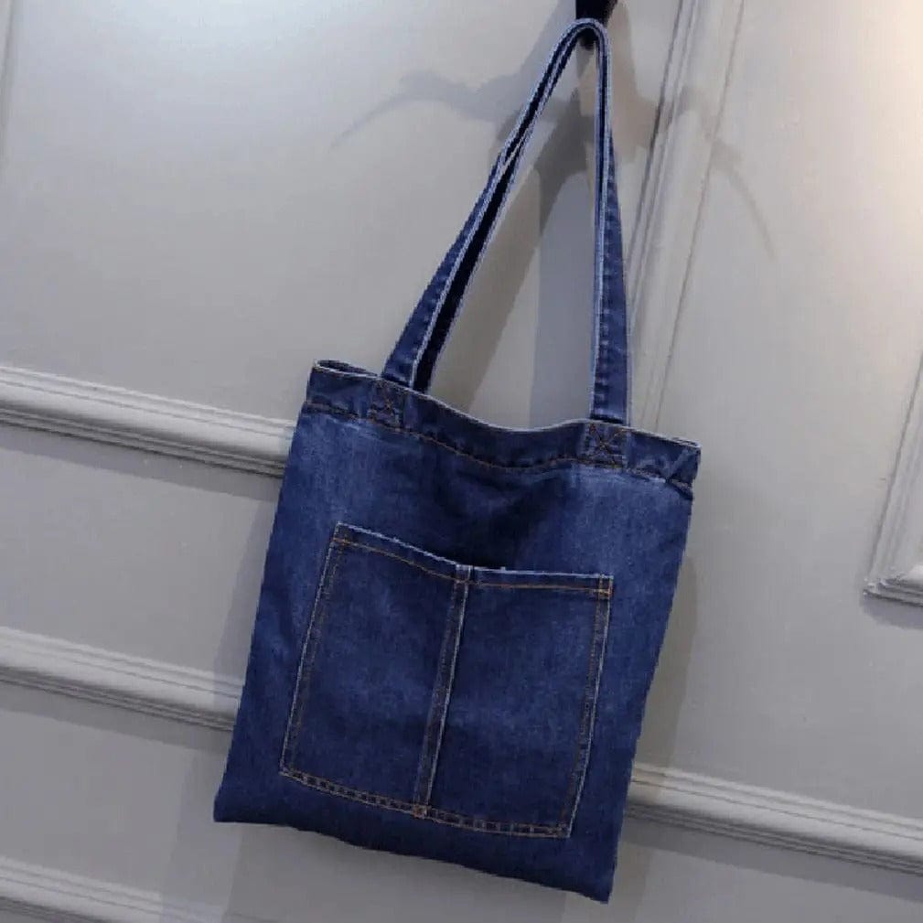 Denimica Large Capacity Denim Shoulder Bag – Fashionable Solid Color Canvas Handbag