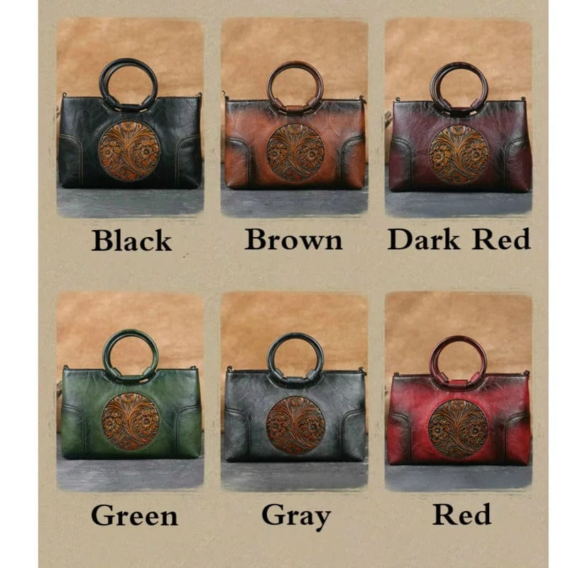 GAGACIA Chinese Style Embossed Leather Handbag – High-Quality Handmade Shoulder Bag for Women