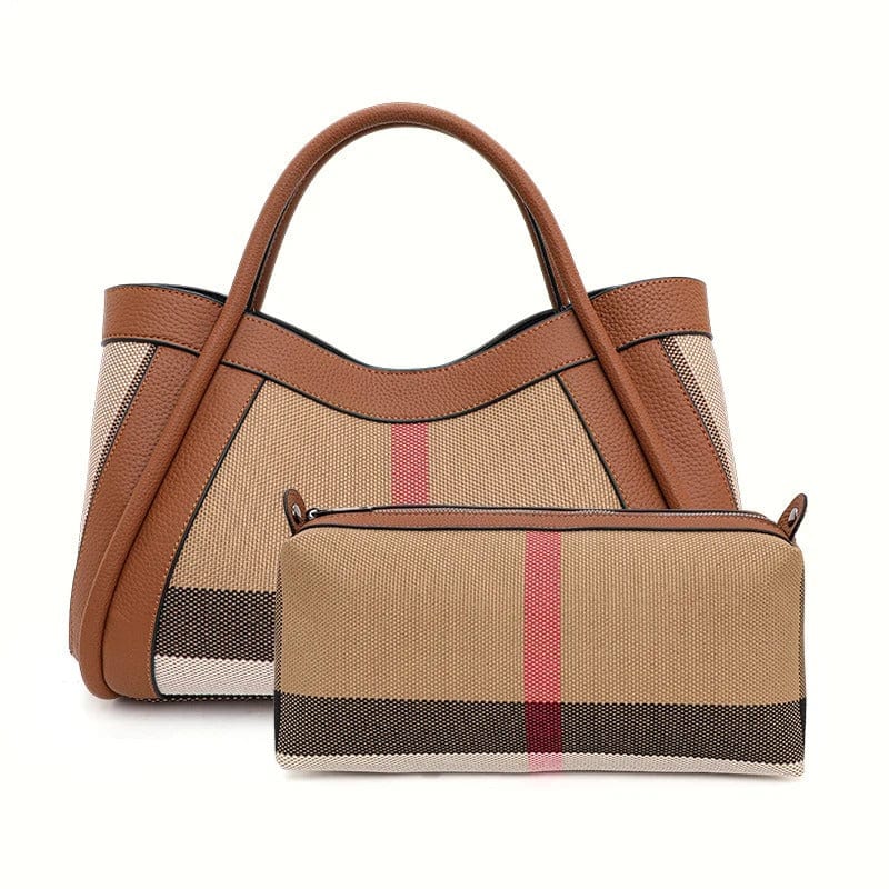 Aidrani 2024 Retro Checkered Women's Handbag – Large Canvas & Cowhide Tote Bag