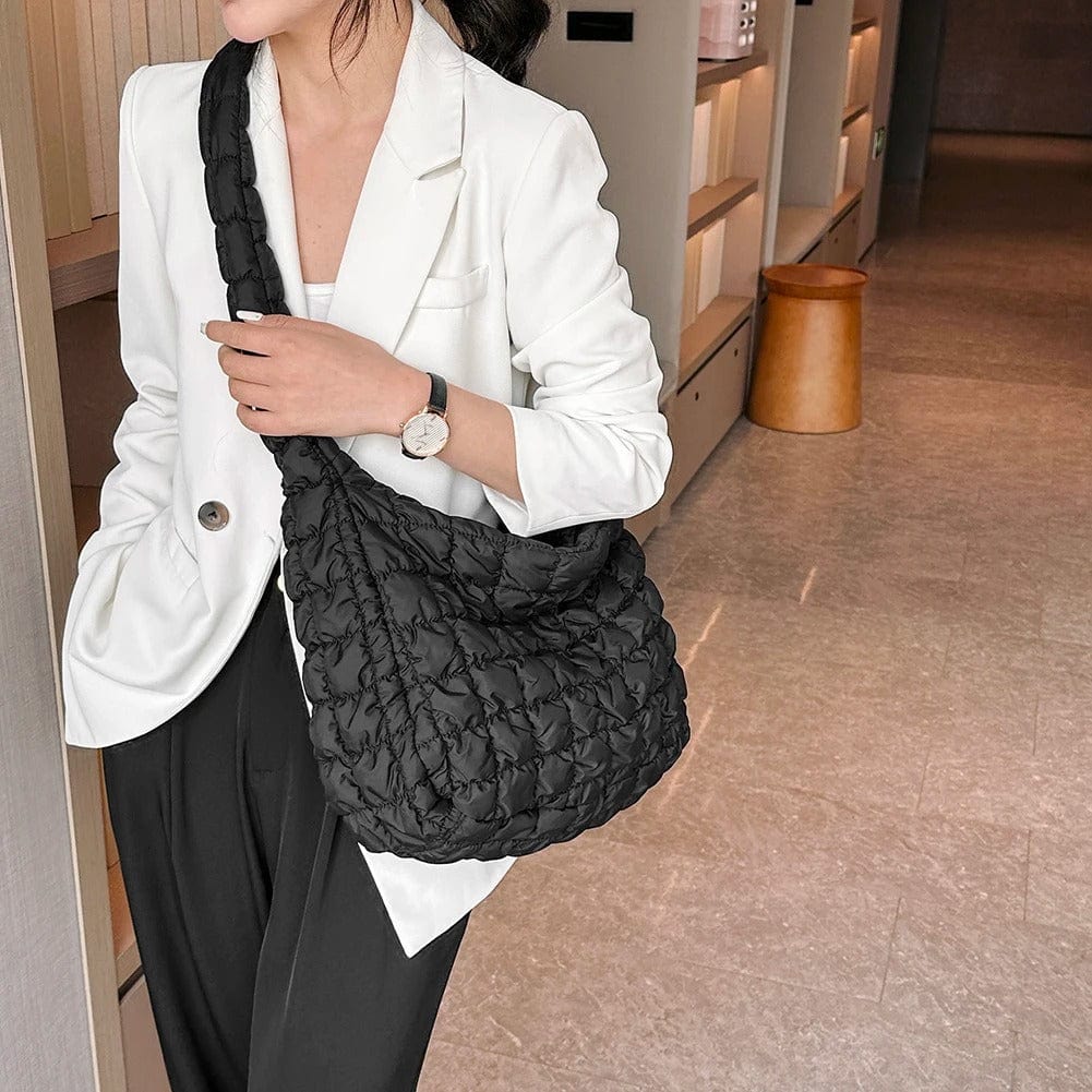 CloudQuilt Quilted Padded Crossbody Bag for Women – Pleated Ruched Tote & Bucket Shoulder Handbag