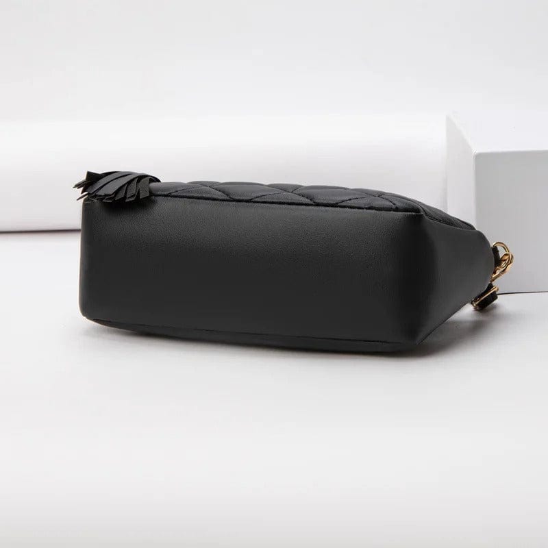 Double Zipper Crossbody Bag – PU Leather Diamond Lattice Shoulder Bag with