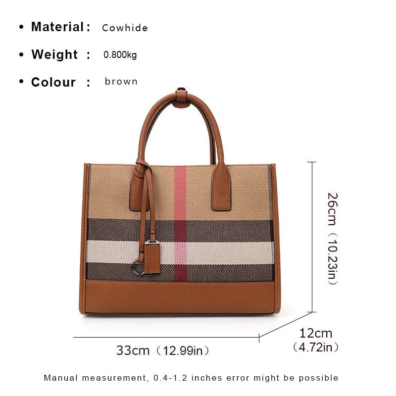 Aidrani Plaid Canvas Handbag – Classic Women’s Large Capacity Cowhide Shoulder