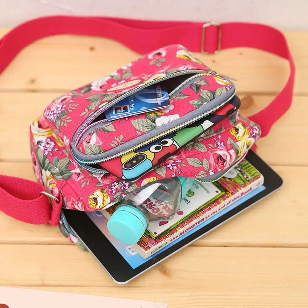 FloraVibe Multi-Layered Floral Print Nylon Shoulder Bag -