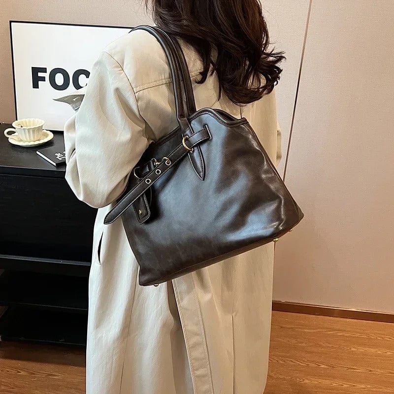 LEFTSIDE PU Leather Retro Tote Bag for Women – 2024 Winter Y2K Trend Shoulder